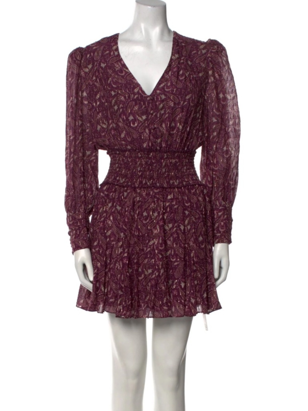 Intermix Purple Paisley Mini Smocked V Neck Dress 8